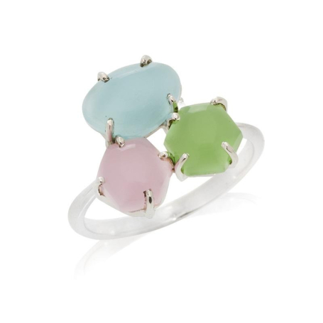 Ring with natural multi-colored stones, in 925 rhodium-plated silver