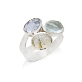 Ring with natural multi-colored stones, in 925 rhodium-plated silver