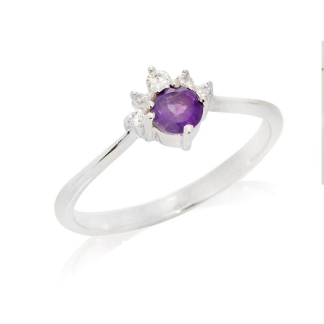 Bague avec améthyste violette naturelle, en argent rhodié 925