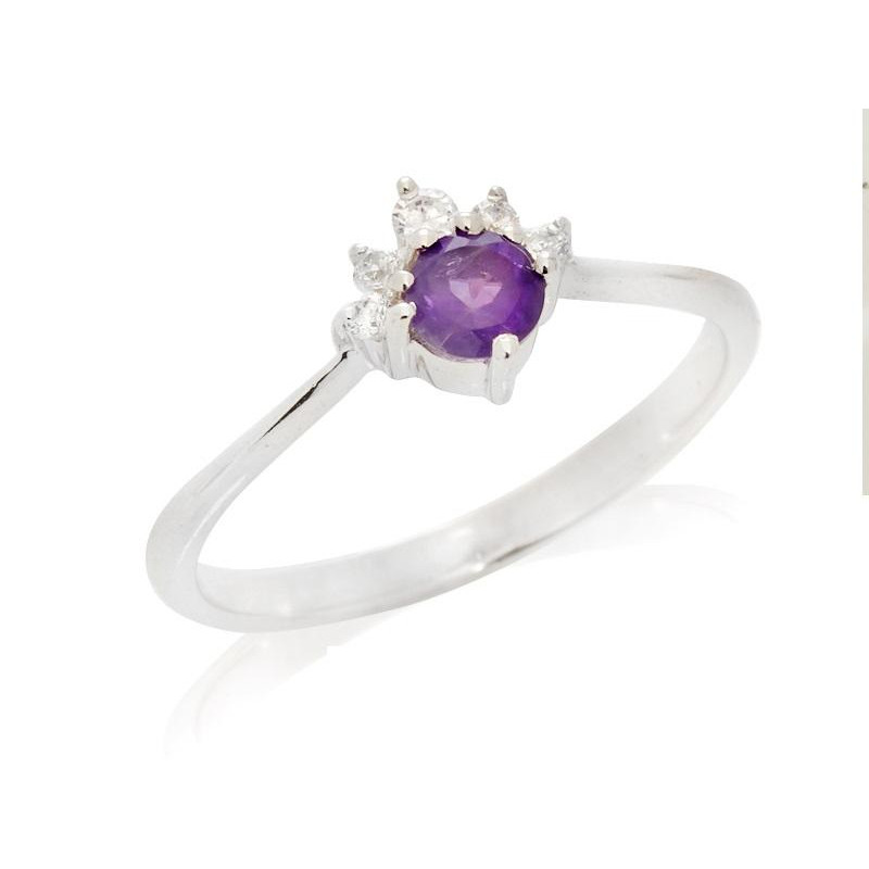 Ring with natural purple amethyst, in rhodium-plated silver 925
