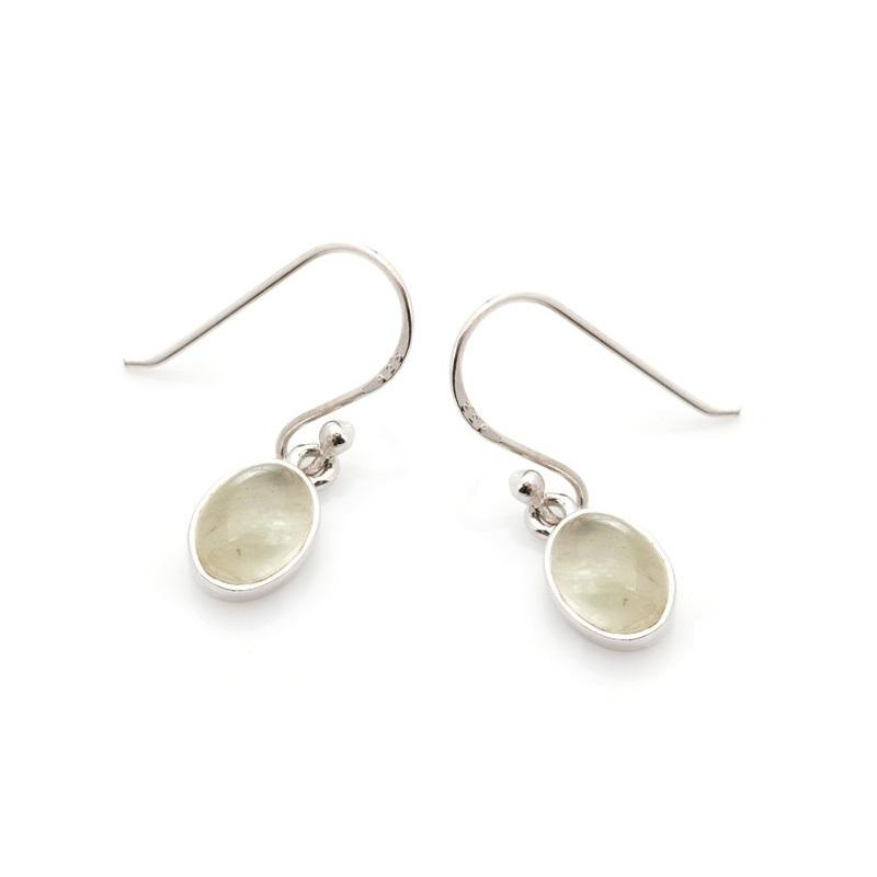 Boucles d'oreilles avec prehnite verte naturelle, en argent rhodié 925