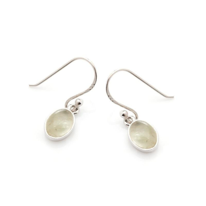 Boucles d'oreilles avec prehnite verte naturelle, en argent rhodié 925