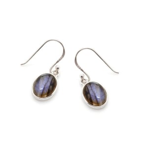 Orecchini con labradorite naturale multicolore, in argento 925 rodiato