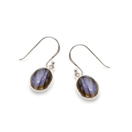 Orecchini con labradorite naturale multicolore, in argento 925 rodiato