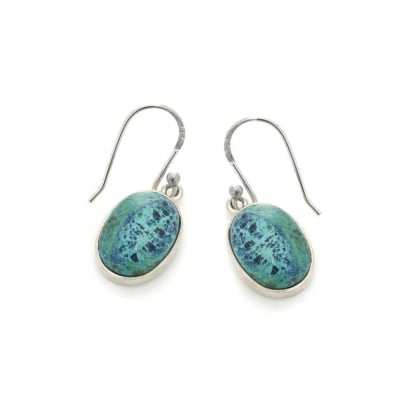 Orecchini con shattuckite blu naturale, in argento 925 rodiato