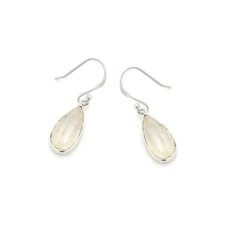 Boucles d'oreilles avec pierre de lune blanche naturelle, en argent rhodié 925