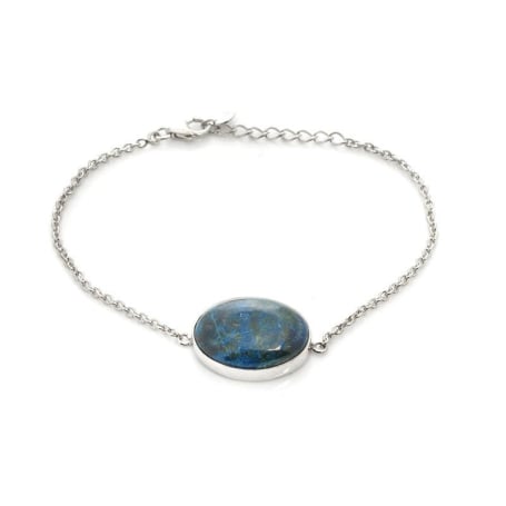 925 rodyum kaplama gümüş mavi shattuckite bileklik, uzunluk 16+2,5 cm