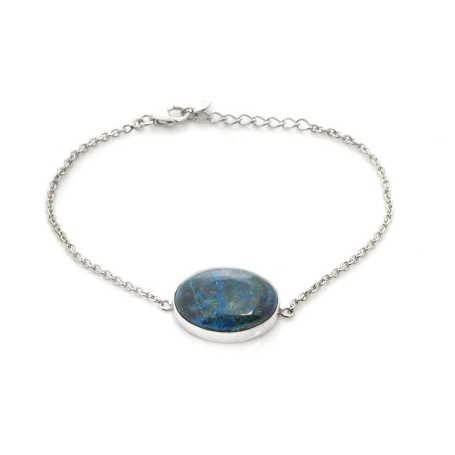 Bracciale con shattuckite blu, in argento 925 rodiato, lunghezza 16+2,5 cm