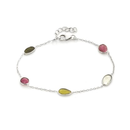 Armband met veelkleurige toermalijn, in 925 gerhodineerd zilver, lengte 16+3 cm