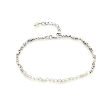 Bracciale con labradorite e meteorite, in argento 925 rodiato, lunghezza 16+3 cm