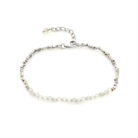 Bracelet avec labradorite et météorite, en argent rhodié 925, longueur 16+3 cm