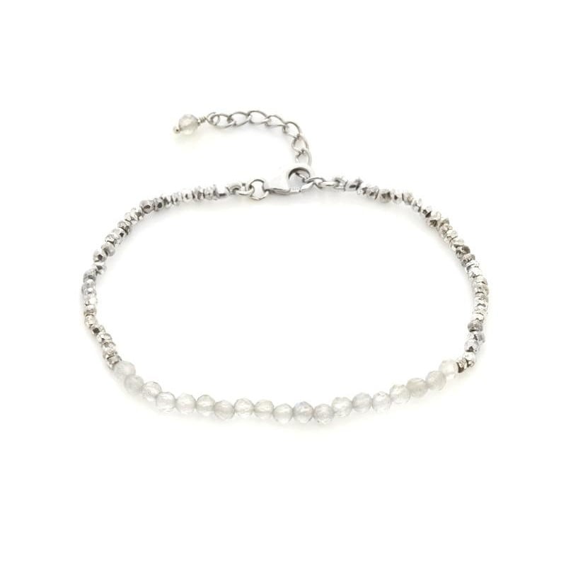 Pulsera con labradorita y meteorito, en plata 925 rodiada, longitud 16+3 cm