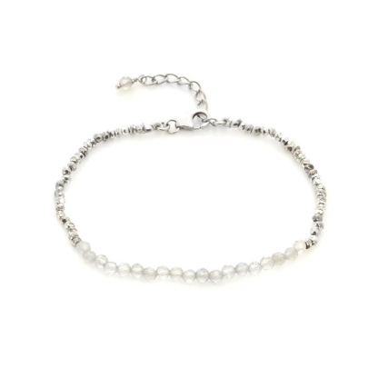 Bracciale con labradorite e meteorite, in argento 925 rodiato, lunghezza 16+3 cm