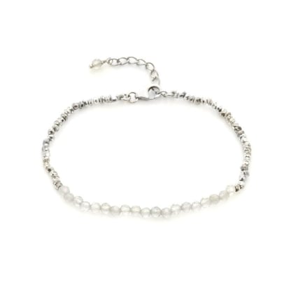 Pulsera con labradorita y meteorito, en plata 925 rodiada, longitud 16+3 cm