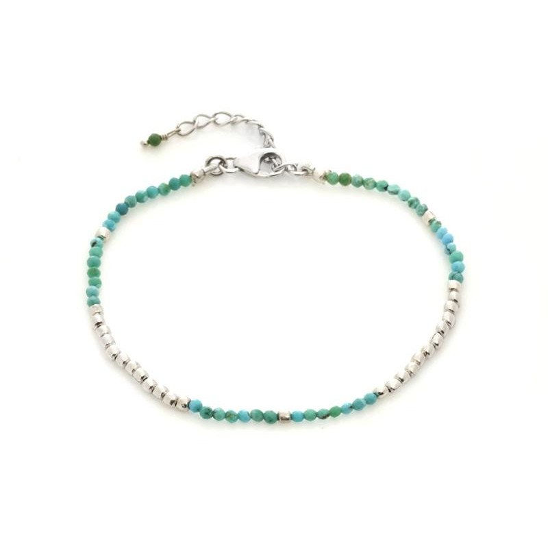 Pulsera con turquesa, en plata 925 rodiada, longitud 16+3 cm