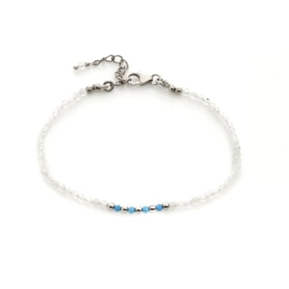 Bracelet avec pierre de lune et turquoise, argent rhodié 925, longueur 16+3 cm
