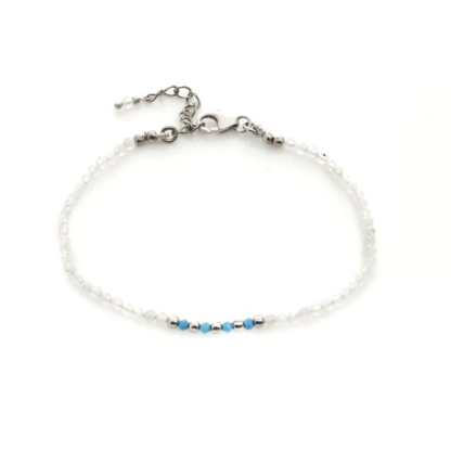 Bracelet with moonstone and turquoise, rhodium-plated silver 925, length 16+3 cm