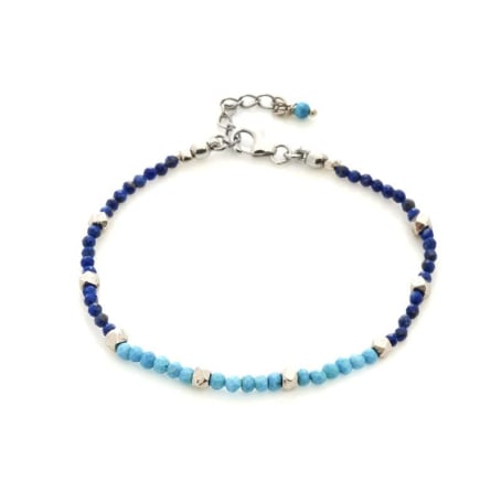 Bracciale con zaffiri e turchesi, in argento 925 rodiato, lunghezza 16+3 cm