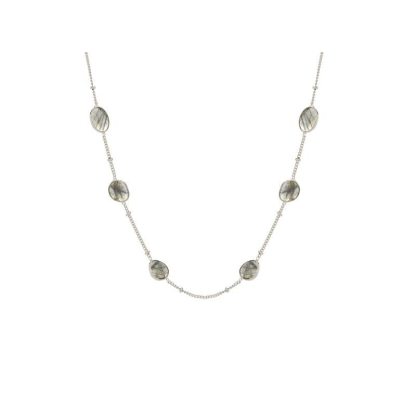 Collana con labradorite multicolore, in argento 925 rodiato, lunghezza 42+5 cm