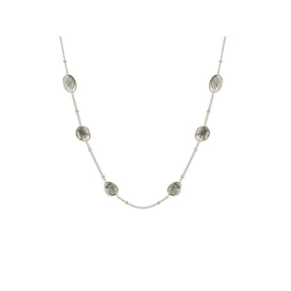 Collar con labradorita multicolor, en plata 925 rodiada, longitud 42 + 5 cm