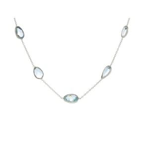Halsketting met natuurlijke blauwe topaas, in 925 gerhodineerd zilver, lengte 41 + 5 cm