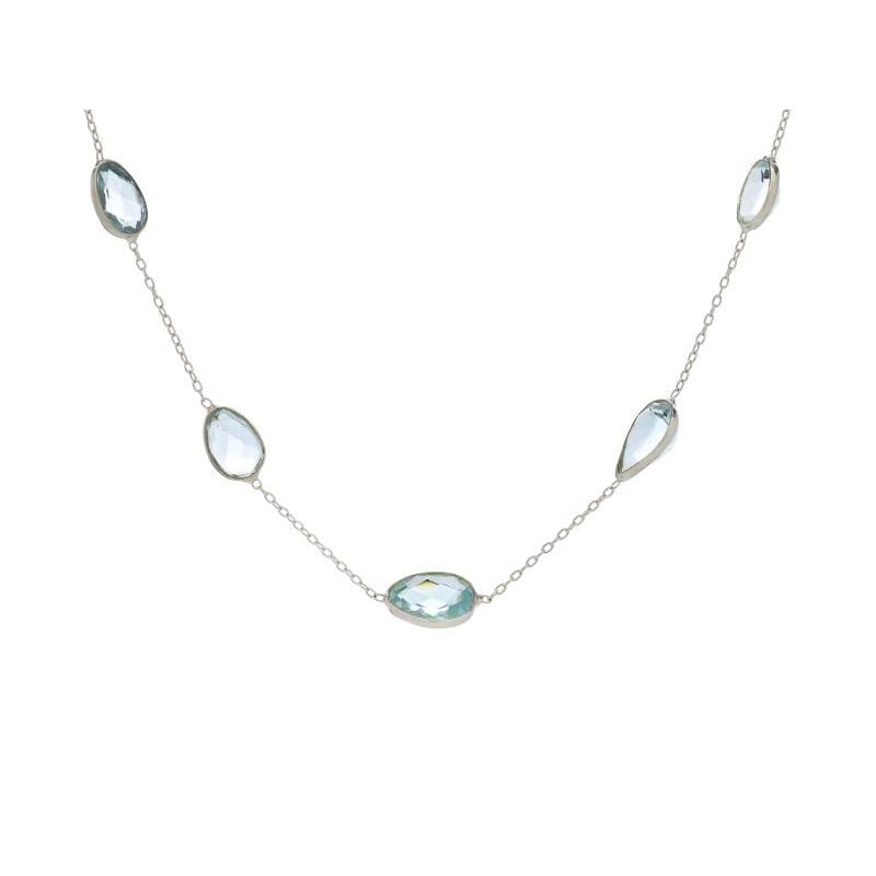 Halsketting met natuurlijke blauwe topaas, in 925 gerhodineerd zilver, lengte 41 + 5 cm
