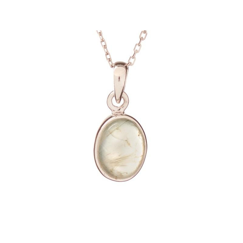 Pendentif avec prehnite verte ovale, en argent rhodié 925, hauteur 1+0,5 cm