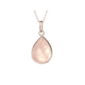 Druppelhanger met rozenkwarts, in 925 gerhodineerd zilver, hoogte 1,7+0,8 cm
