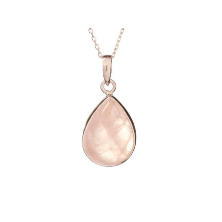 Pendente goccia con quarzo rosa, in argento 925 rodiato, altezza 1,7+0,8 cm
