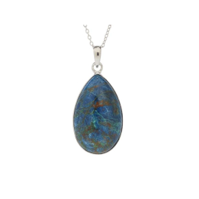 Pendentif goutte avec shattuckite bleue, argent rhodié 925, hauteur 2,7+0,8 cm