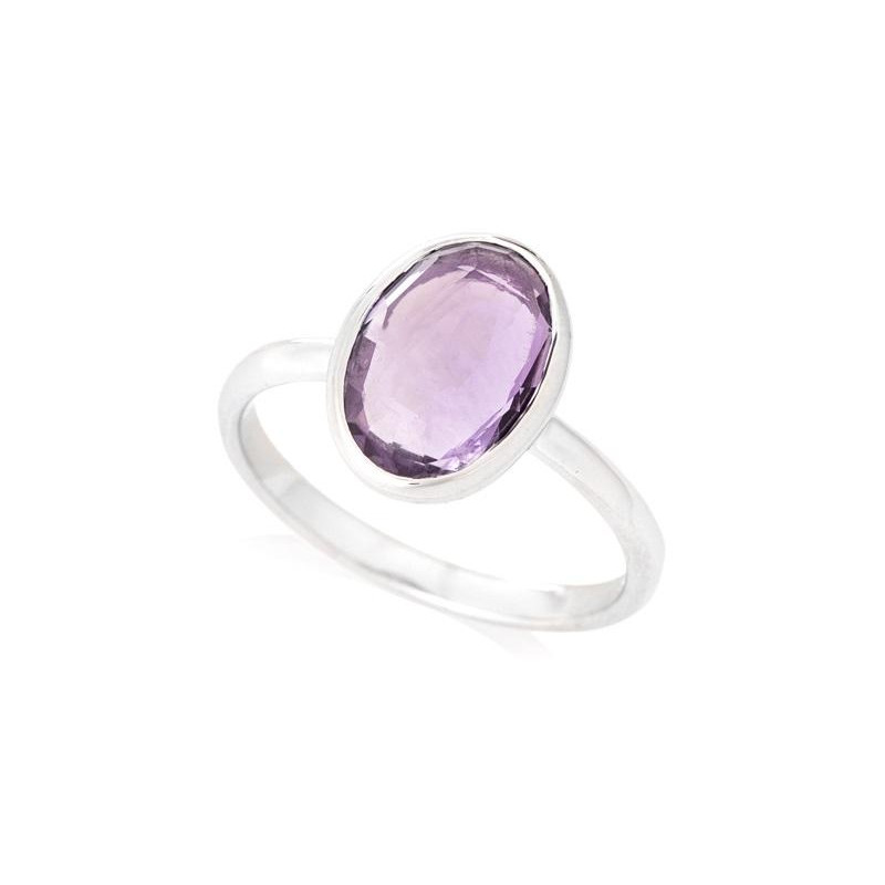 Bague avec améthyste violette naturelle, en argent rhodié 925