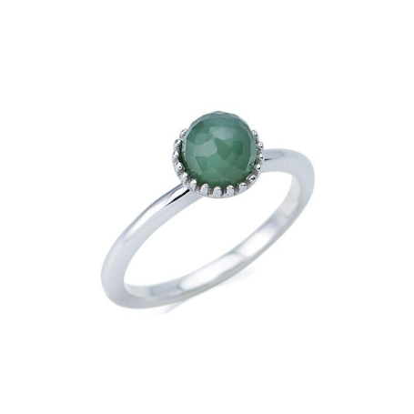 Anello con avventurina verde naturale, in argento 925 rodiato