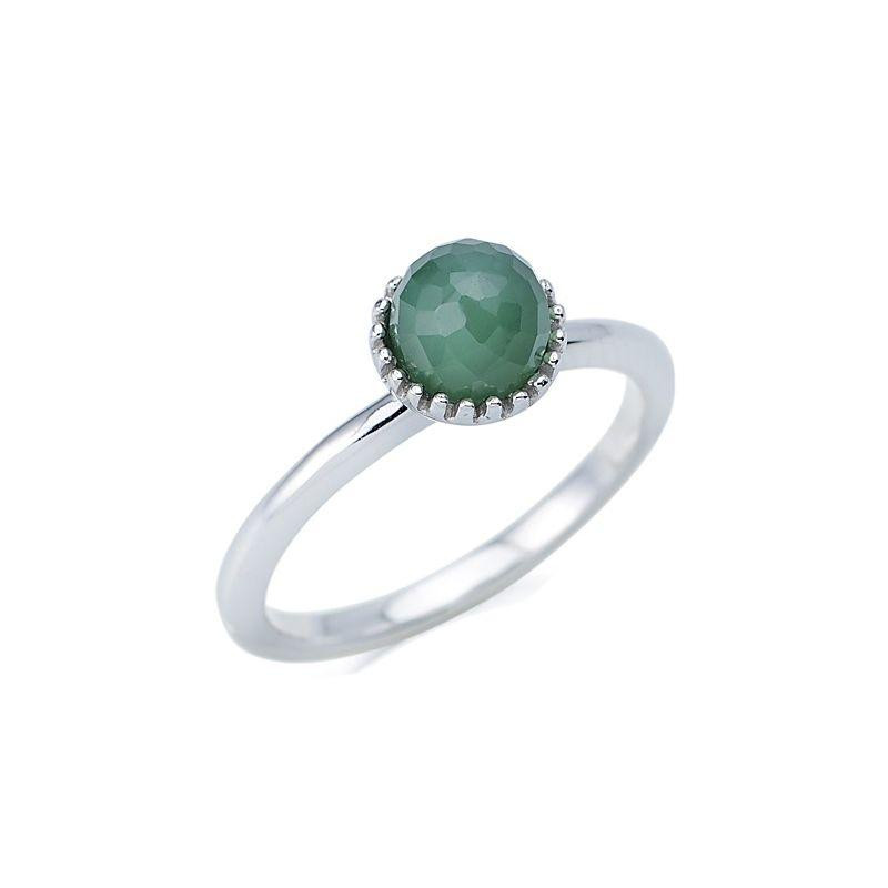 Anillo con aventurina verde natural, en plata 925 rodiada