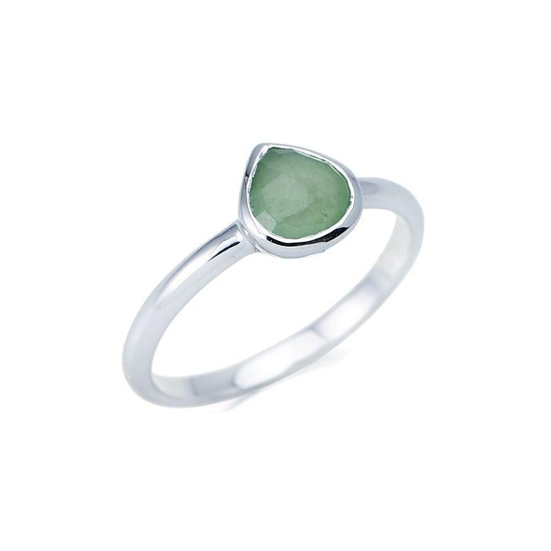 Bague coeur avec aventurine verte naturelle, en argent rhodié 925