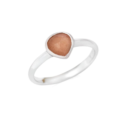 Bague coeur avec pierre de lune rose naturelle, en argent rhodié 925