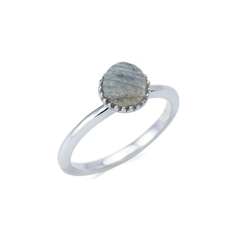 Anillo con labradorita multicolor natural, en plata 925 rodiada
