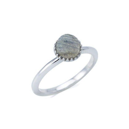 Anillo con labradorita multicolor natural, en plata 925 rodiada