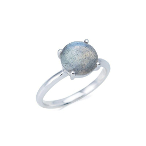 Bague avec labradorite multicolore naturelle, en argent rhodié 925
