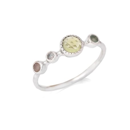 Anello con multi pietre naturali multicolor, in argento 925 rodiato