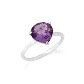 Heart ring with natural purple amethyst, in 925 rhodium silver
