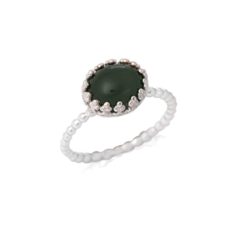 Bague avec aventurine verte naturelle ovale, en argent rhodié 925