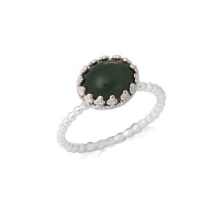Ring met ovale natuurlijke groene aventurijn, in gerhodineerd zilver 925