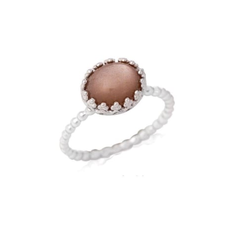 Anello con pietra di luna naturale rosa ovale, in argento 925 rodiato