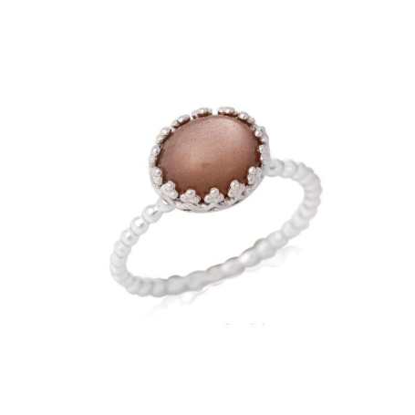 Bague avec pierre de lune rose naturelle ovale, en argent rhodié 925