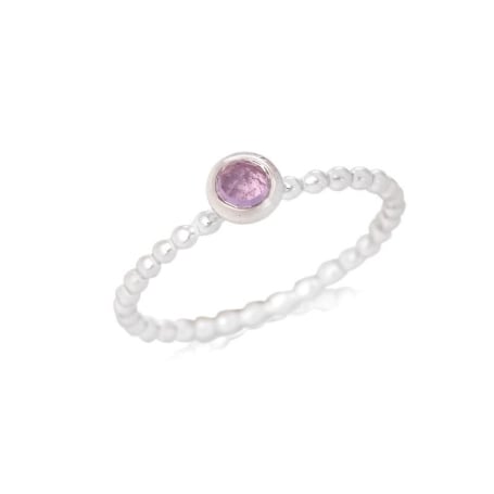 Anello con ametista viola naturale, in argento 925 rodiato