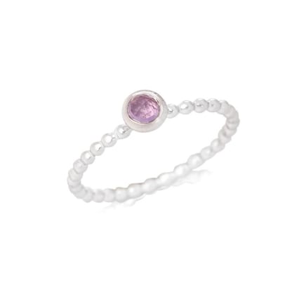 Bague avec améthyste violette naturelle, en argent rhodié 925