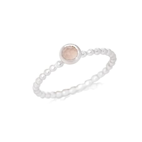 Anillo con cuarzo rosa natural, en plata 925 rodiada