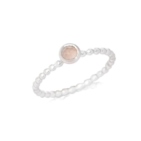Bague avec quartz rose naturel, en argent rhodié 925