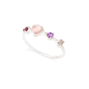 Bague avec multipierres multicolores naturelles, en argent rhodié 925