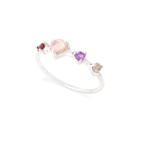 Bague avec multipierres multicolores naturelles, en argent rhodié 925